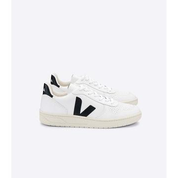 Women's Veja V-10 LEATHER Sneakers White/Black | SG 663MQZ